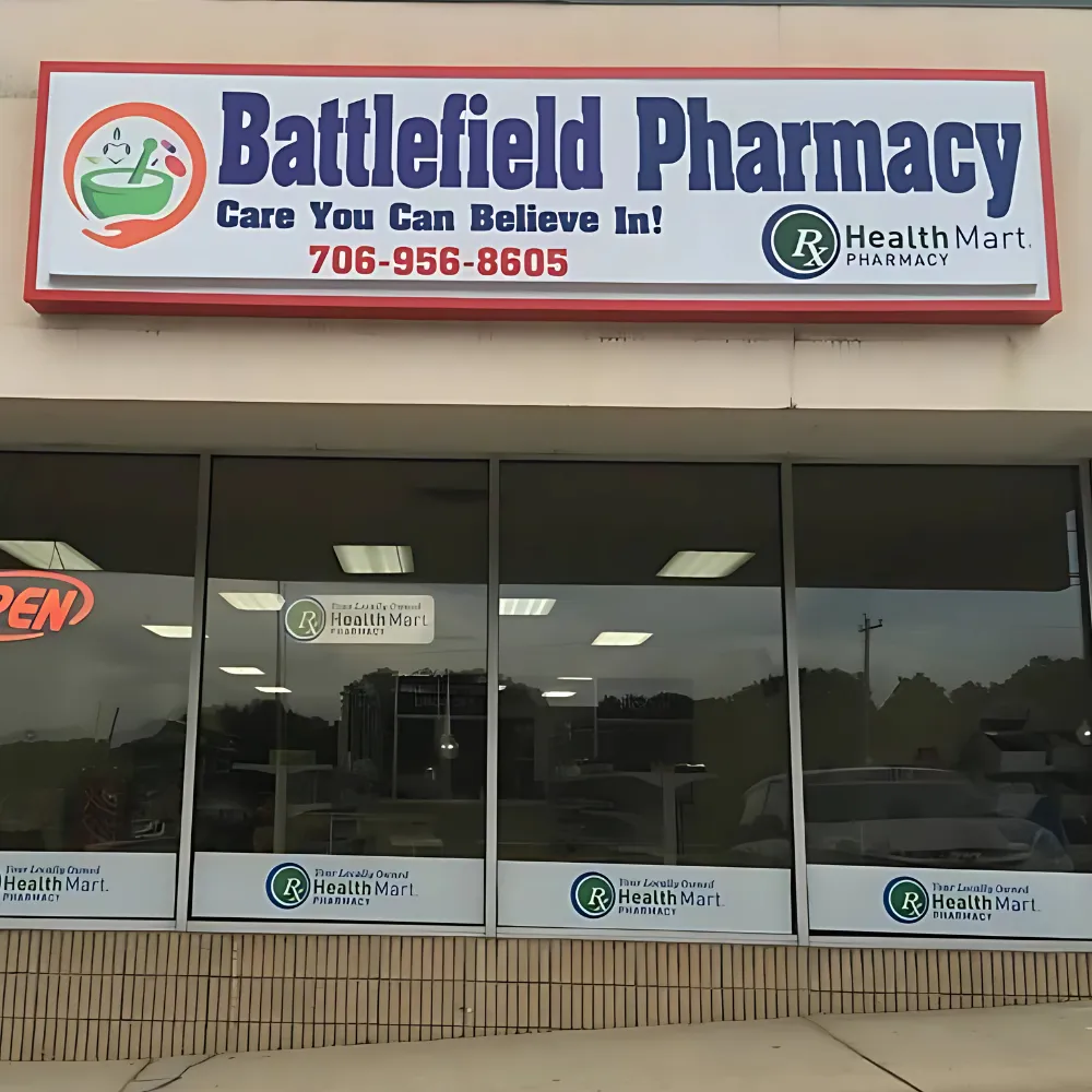 pharmacist greeting a patient inside Battlefield Pharmacy